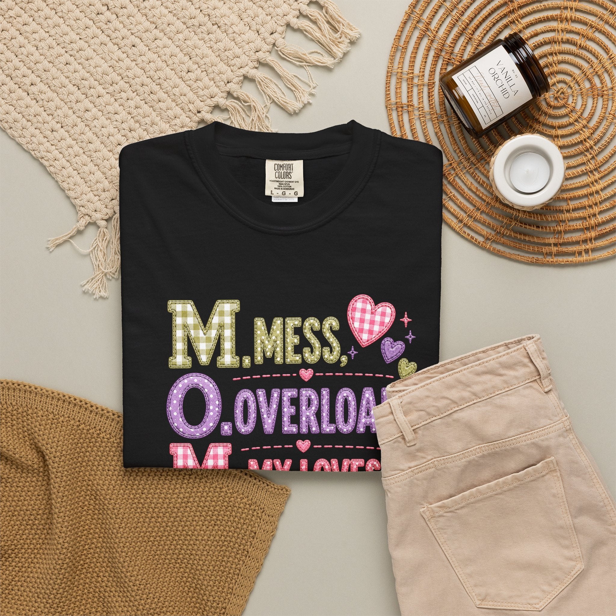 T-Shirt — "M.O.M. Mess, Overload, My Loves" Cute Mom Acronym Graphic Tee