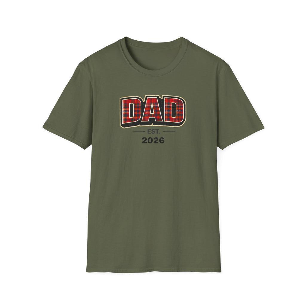 Dad Plaid Design T-Shirt — DAD Est. 2026 New Dad Gift