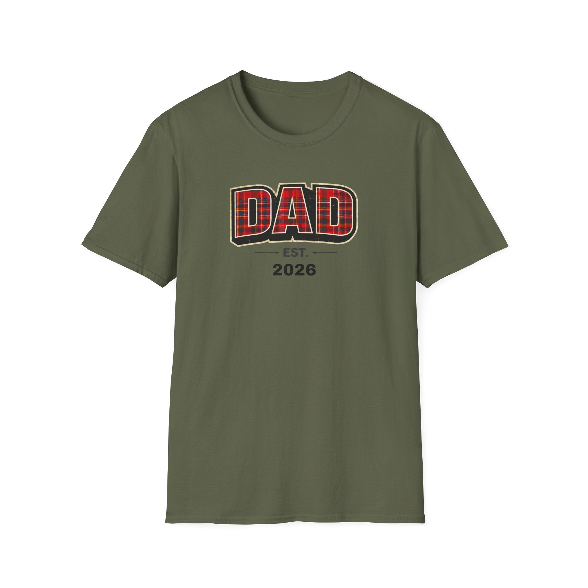 Dad Plaid Design T-Shirt — DAD Est. 2026 New Dad Gift