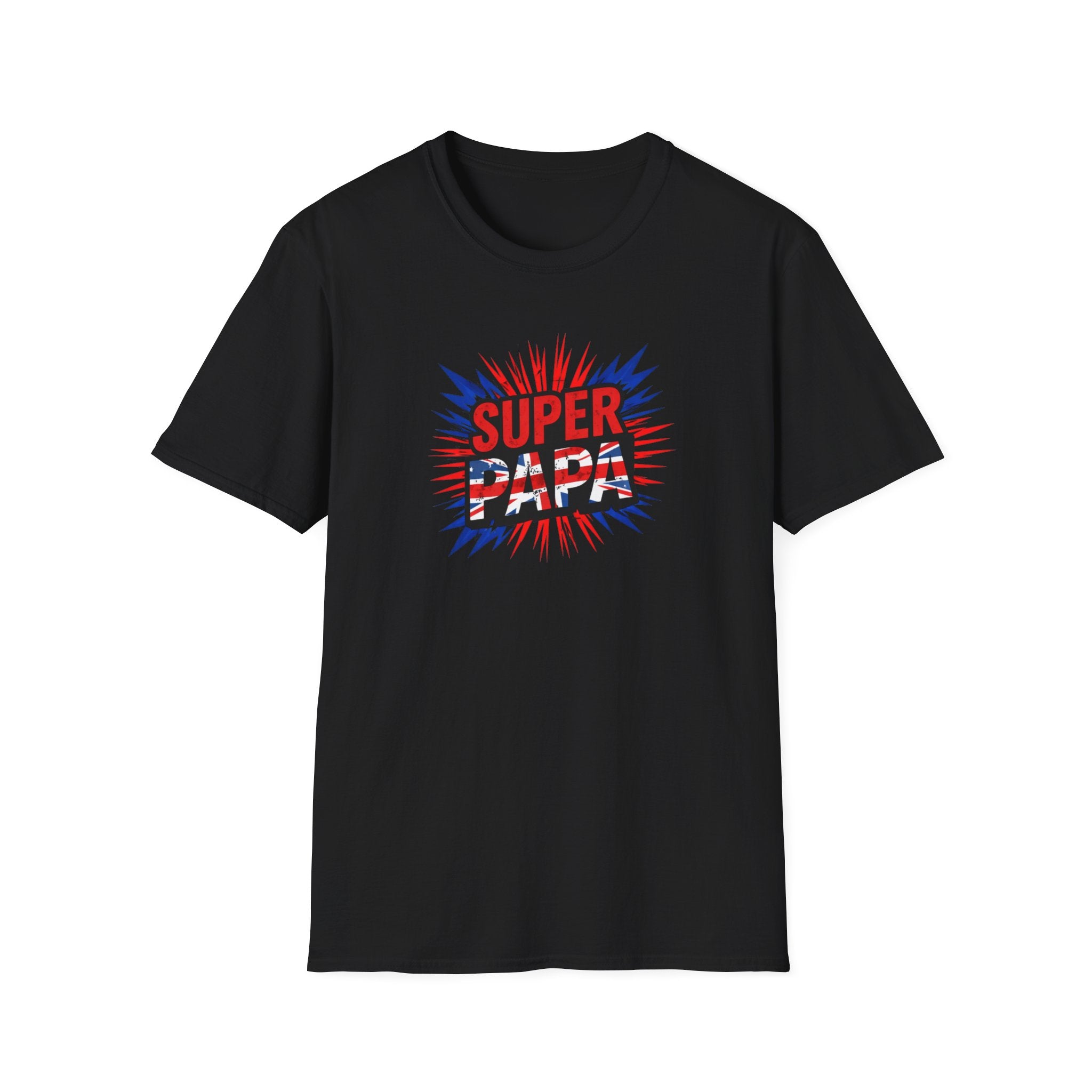 T-Shirt — "Super Papa" Union Jack/England themed Retro Comic Dad Shirt (Father's Day Gift)