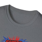 Super Dad T-Shirt – Union Jack Flag pattern Retro Comic Father’s Day Tee