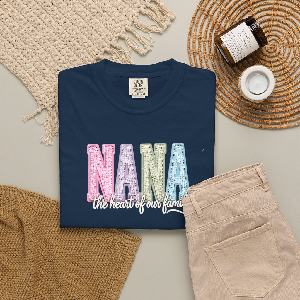 NANA Pastel Patchwork T-Shirt — "The Heart of Our Family" Gift