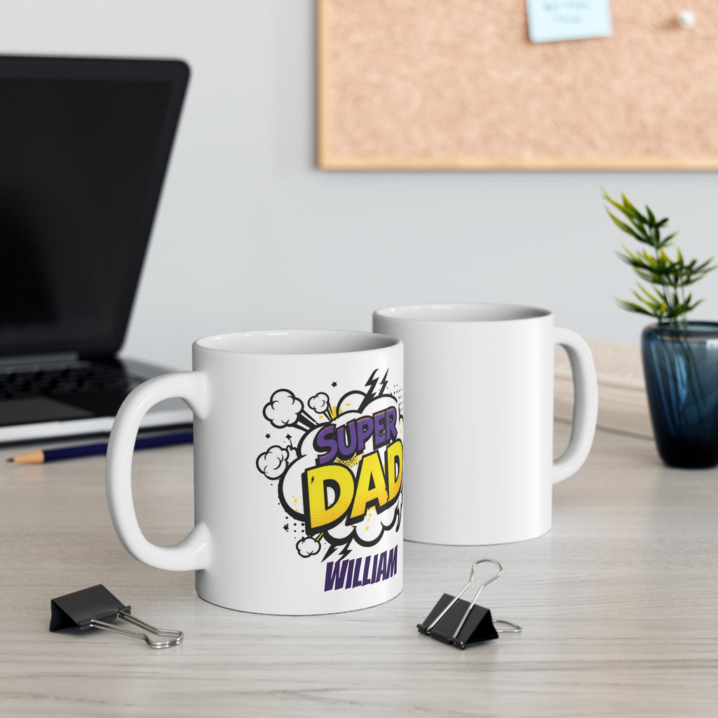 Super Dad Mug — Personalized "William" Comic Book Style Father's Day Gift