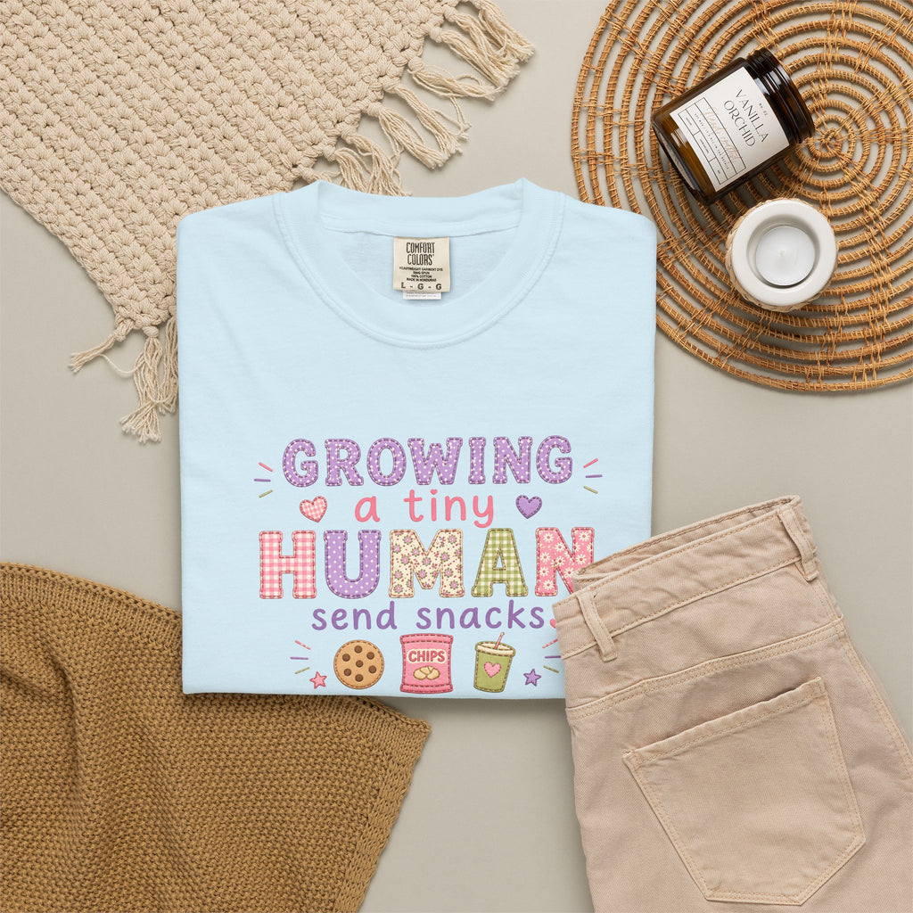 Growing a Tiny Human T-Shirt — "Growing a Tiny Human, Send Snacks" Maternity Tee