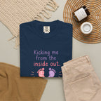 Pregnancy T-Shirt "Kicking Me From the Inside Out" — Cute Baby Footprint Maternity Tee