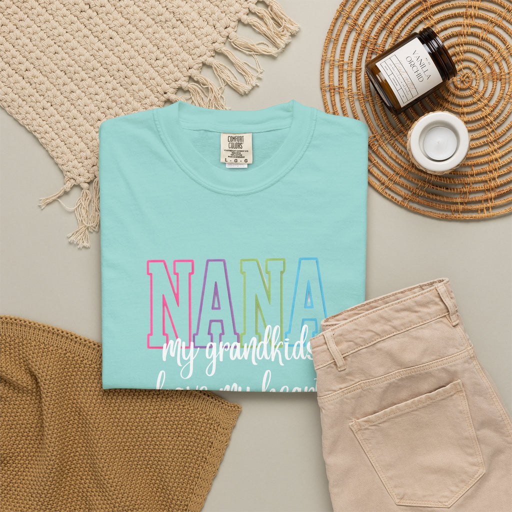 Nana Pastel Rainbow Tee — 'NANA' Floral Outline Grandma T-Shirt