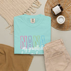 Nana Pastel Rainbow Tee — 'NANA' Floral Outline Grandma T-Shirt