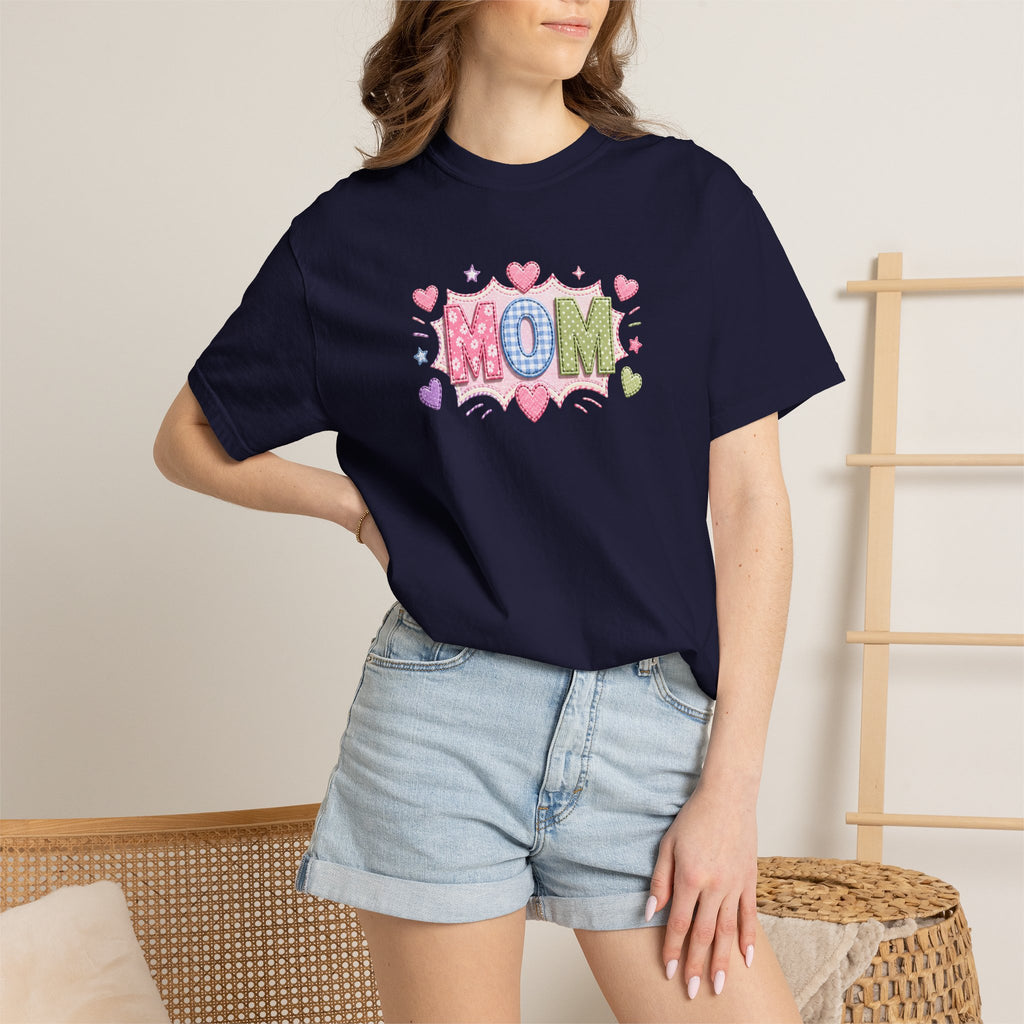 Mom Hearts T‑Shirt — Cute Pastel "MOM" Graphic Tee for Mother's Day & Everyday