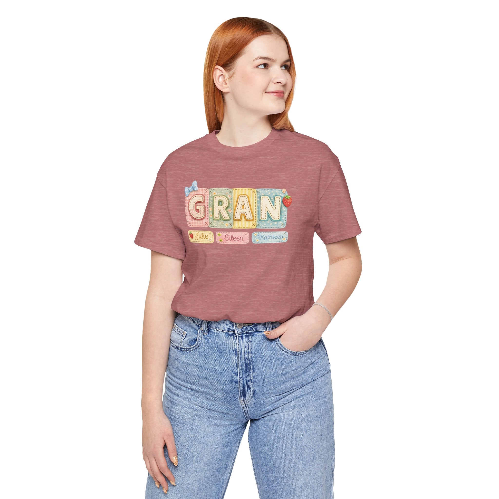 Gran Retro Patch Tee — Personalized 'Gran' Name Blocks Short Sleeve Shirt