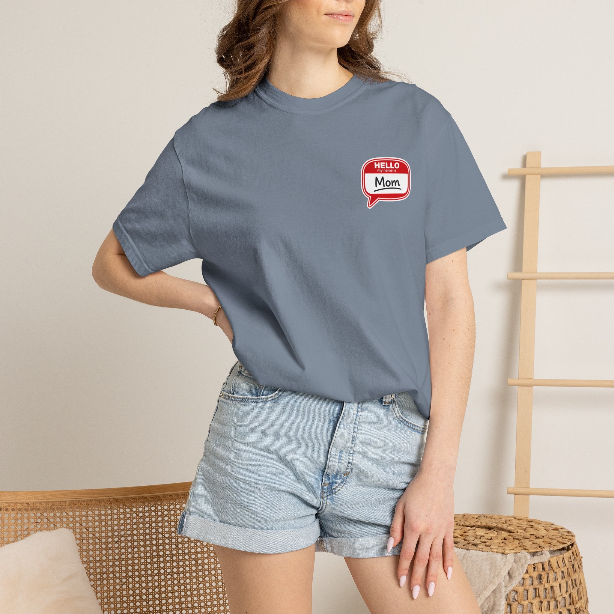 Mom Name Tag T-Shirt — "Hello, Mom" Casual Tee