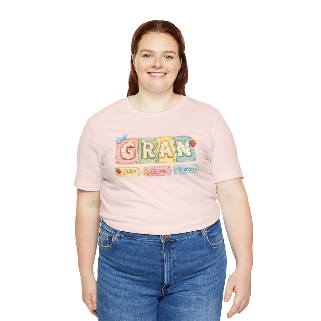 Gran Retro Patch Tee — Personalized 'Gran' Name Blocks Short Sleeve Shirt