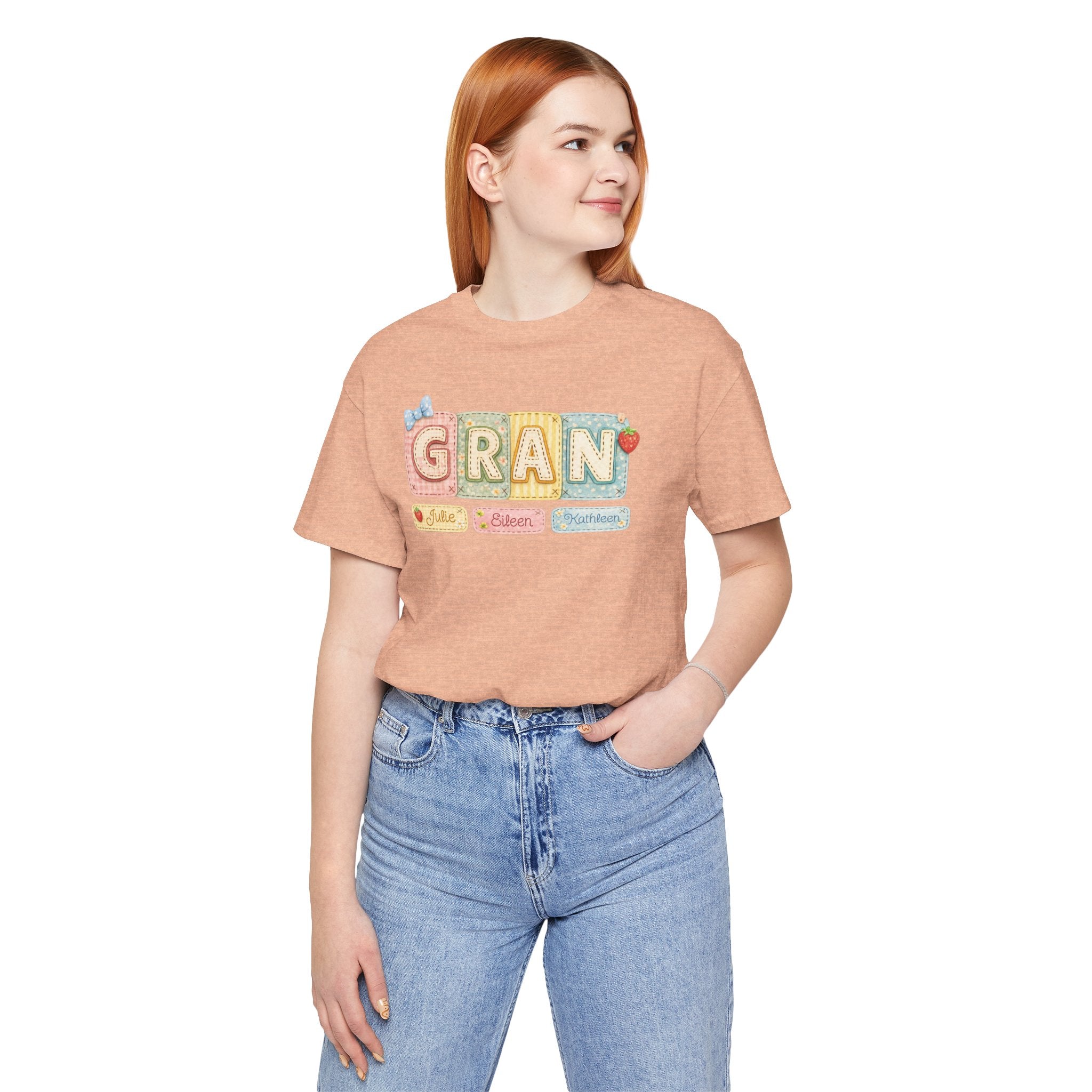 Gran Retro Patch Tee — Personalized 'Gran' Name Blocks Short Sleeve Shirt