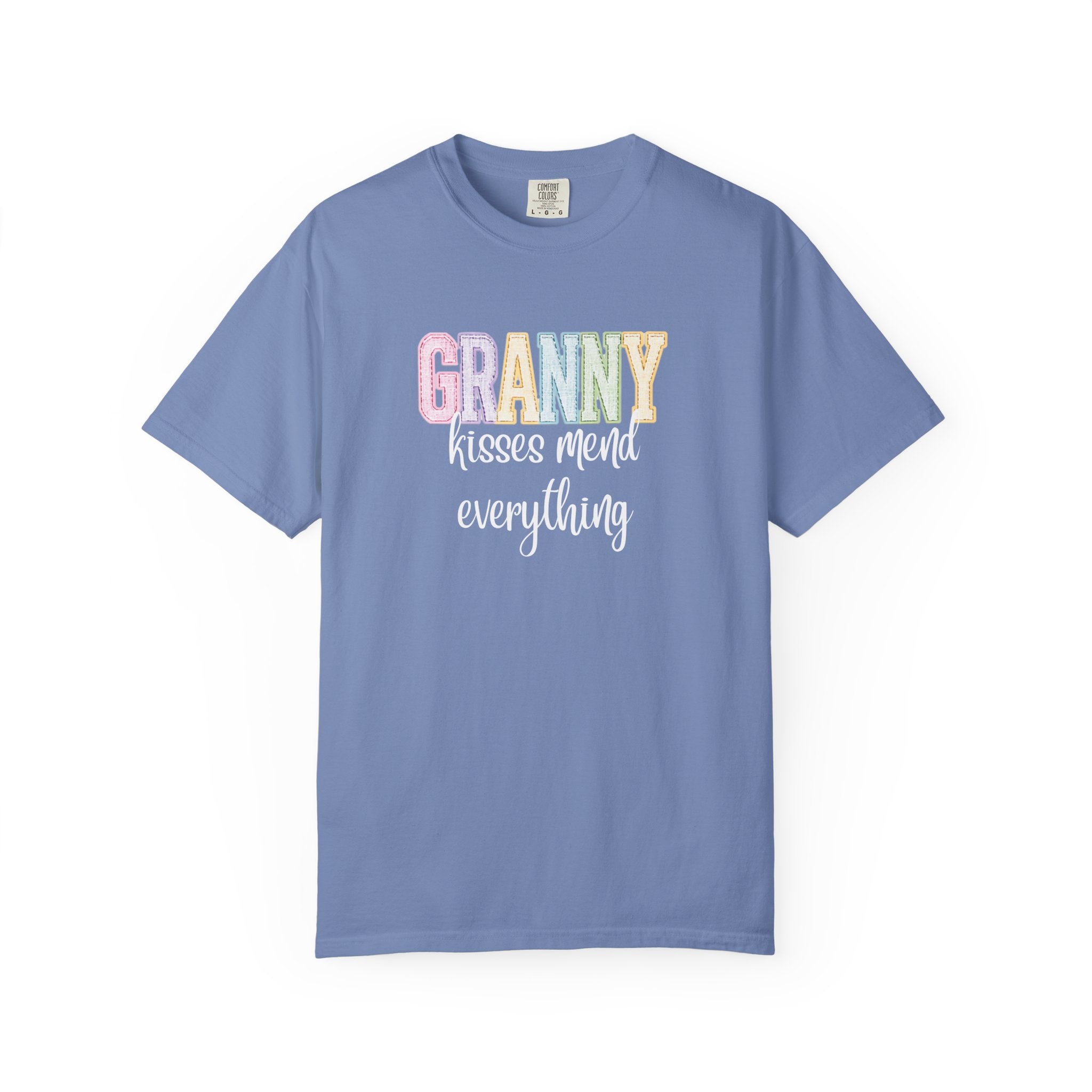 Granny Pastel Patchwork T-Shirt — Retro Rainbow 'GRANNY' Graphic Tee