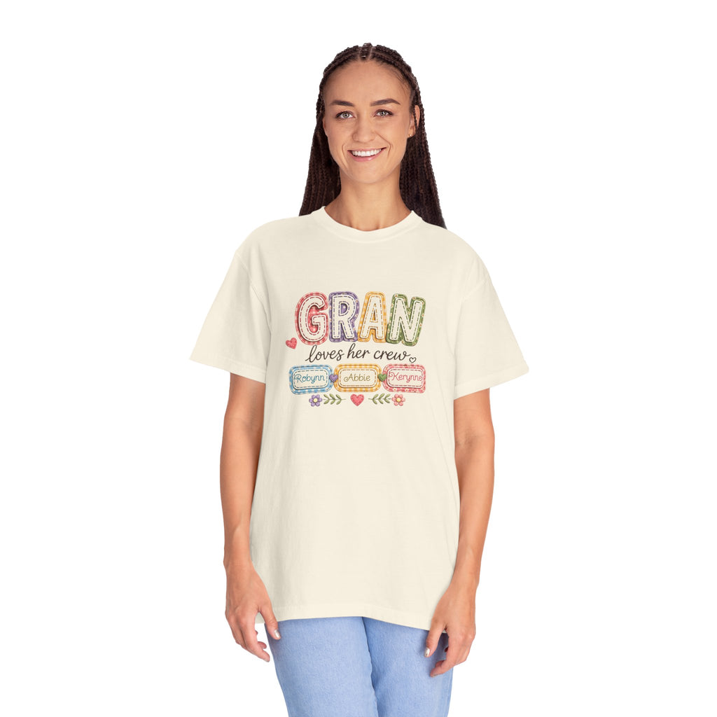 Gran Loves Her Crew T-Shirt — Personalized Grandma Family Names Tee
