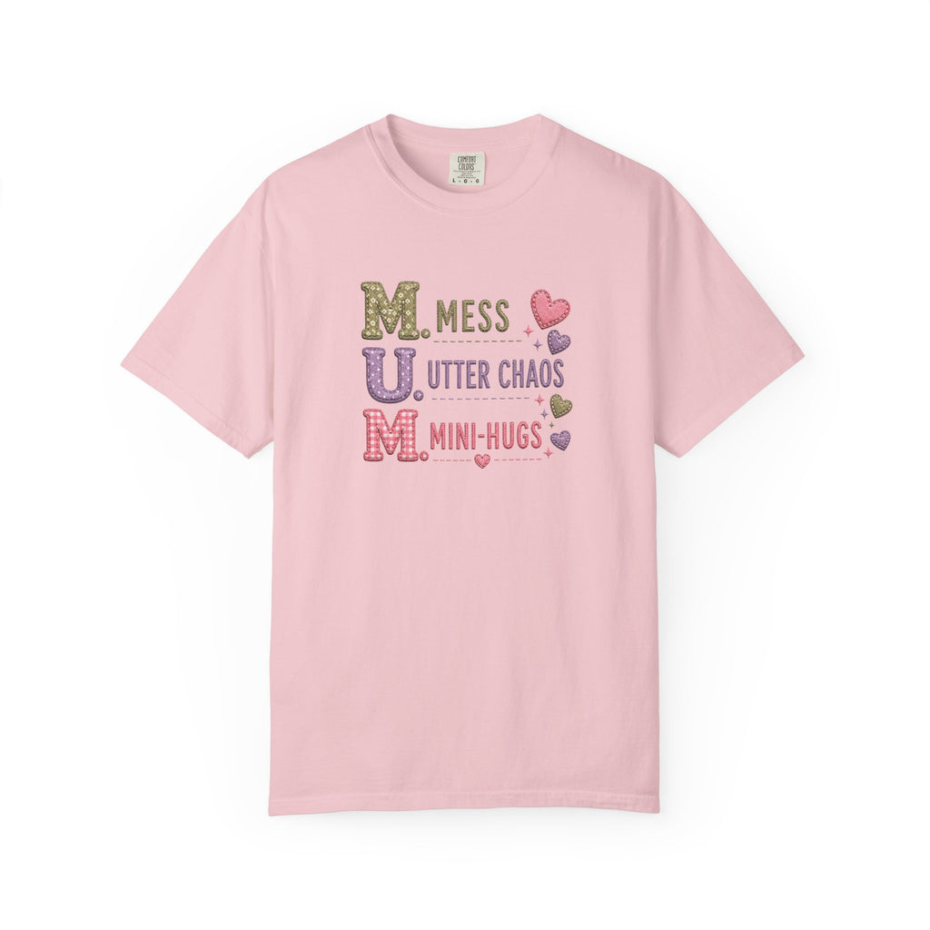 Mom Acronym T-Shirt — "M.U.M. Mess, Utter Chaos, Mini-Hugs" Cute Mom Graphic Tee