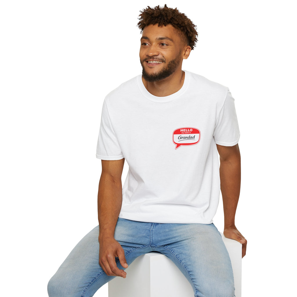 Grandad Name Badge T-Shirt — "Hello, Grandad!" Chest Logo
