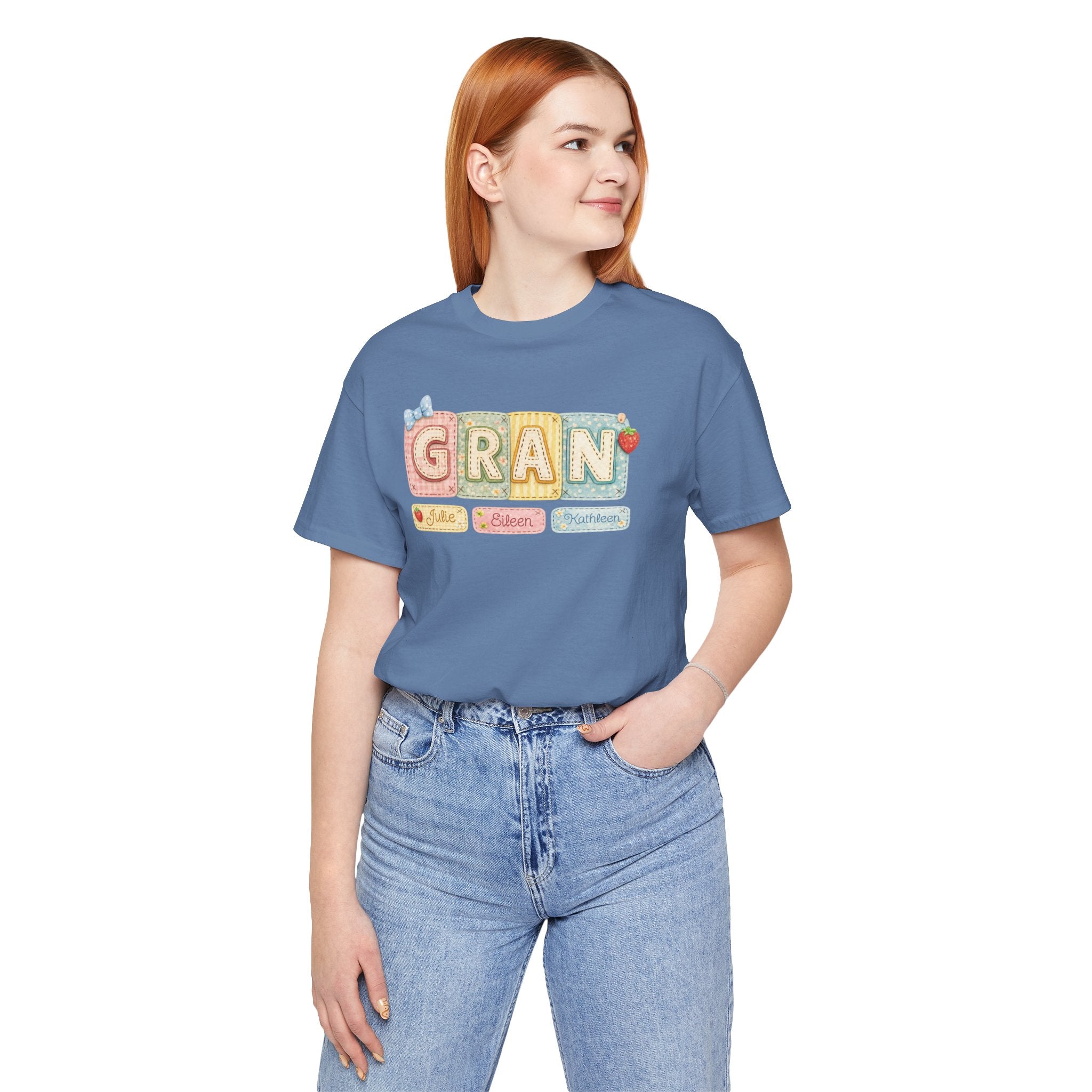 Gran Retro Patch Tee — Personalized 'Gran' Name Blocks Short Sleeve Shirt