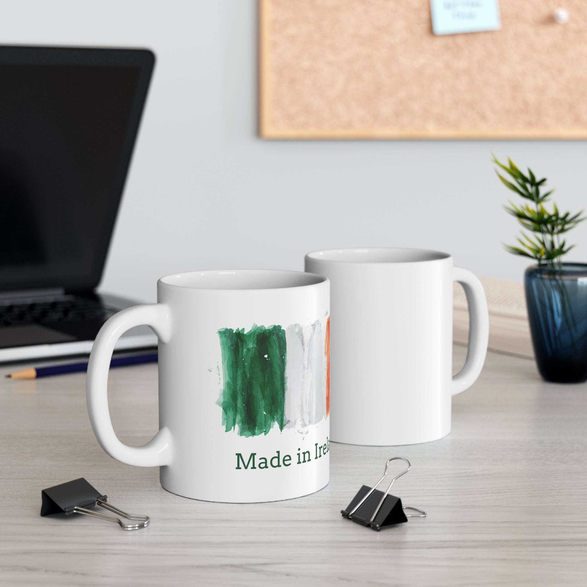 Made in Ireland Flag Mug — Irish Tricolor Watercolor 11oz Coffee Cup
