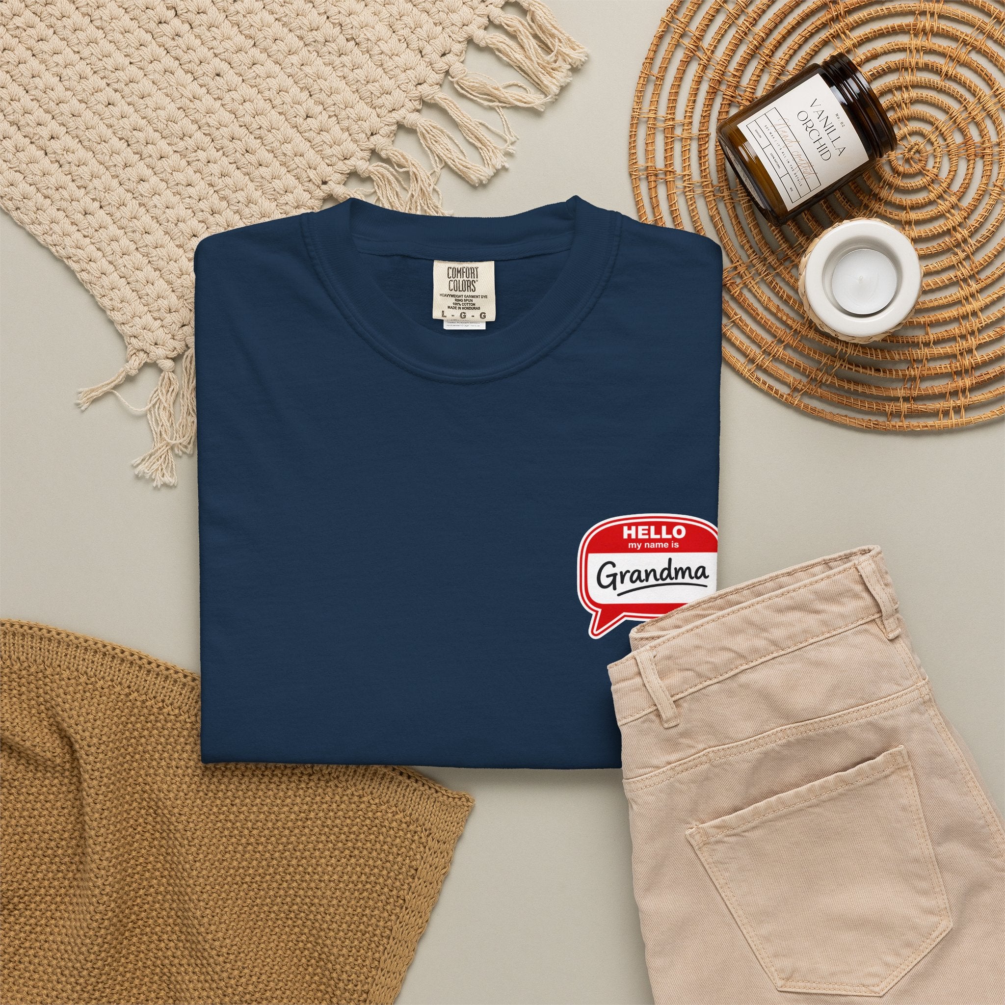 Hello Grandma Name Tag T-Shirt — Funny Retro "Hello, My Name Is Grandma" Tee