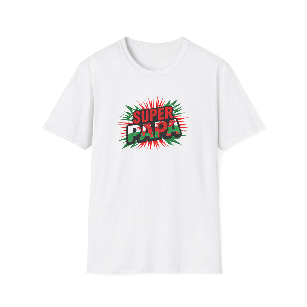 Super Papa Welsh Flag/ Wales themed Graphic T-Shirt — Father’s Day Comic-Style Dad Shirt