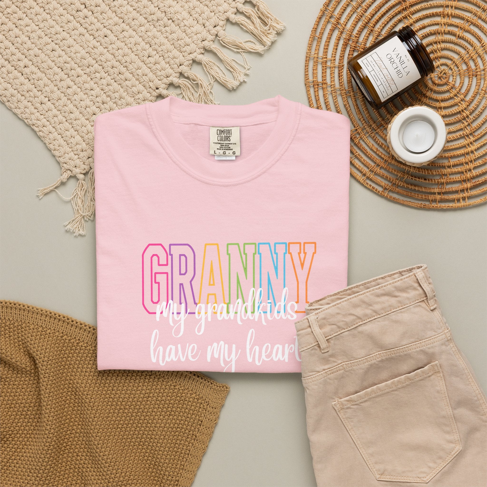 Grandma T-Shirt - "Grandma my grandkids have my heart" Soft Pastel Gift for Mothers & Grandparents