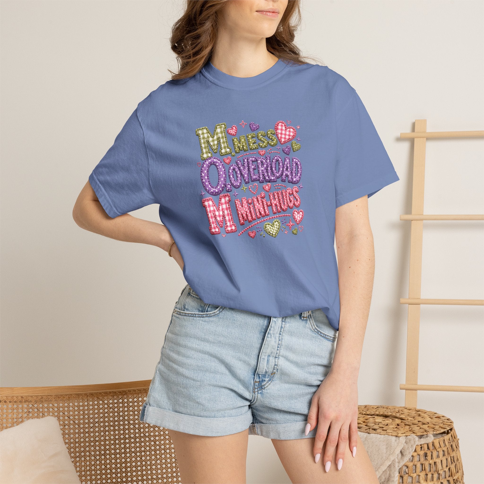 Mess, Overload, Mini-Hugs Hugs T-Shirt — Cute Hand-Lettered Mom Vibes Tee
