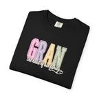 Gran Floral Script T-Shirt — "the heart of my family" Sage Garment-Dyed Tee