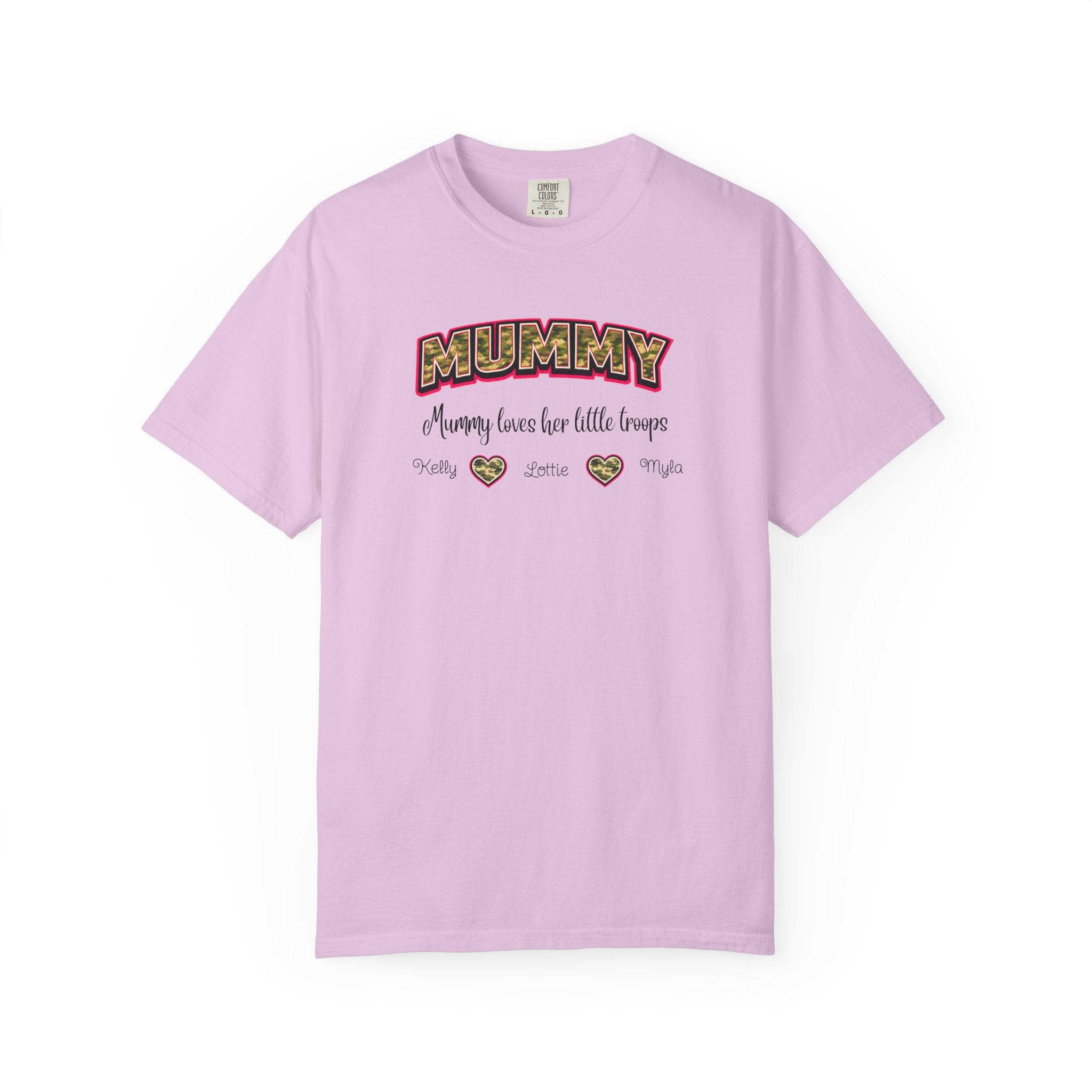 Mummy Camo Heart Graphic T-Shirt — "Mummy, leave her little layers" Retro Mum Tee