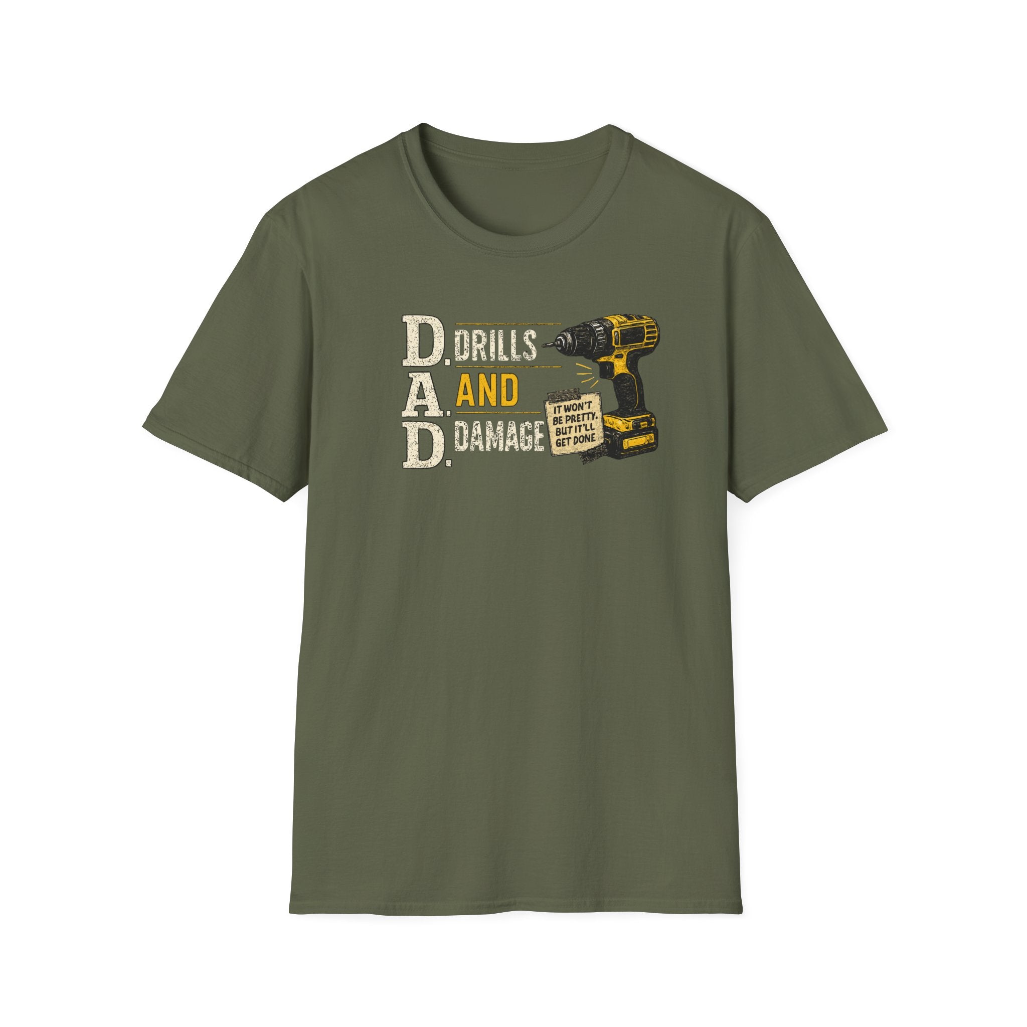 Drills and Damage Dad T-Shirt – Funny Father’s Day Tool Lover Tee