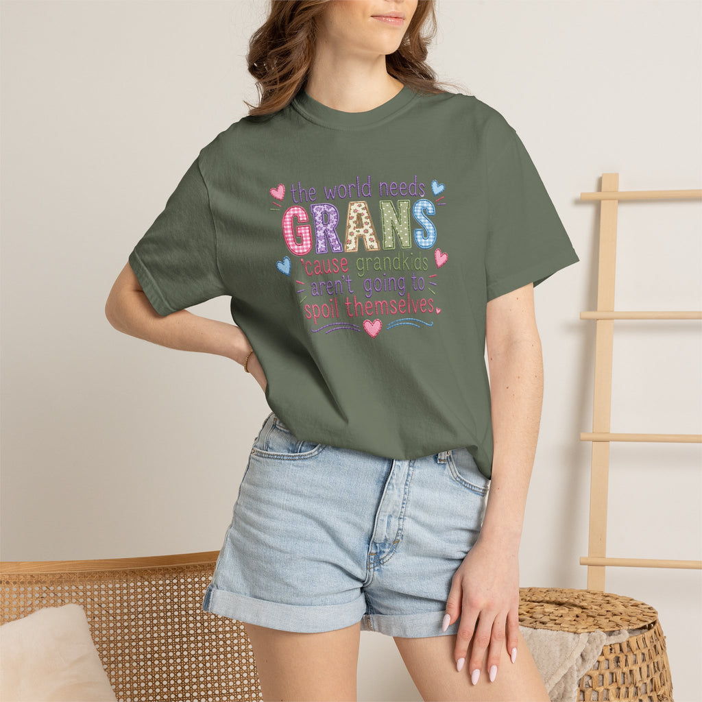 Grandparent T-Shirt - "The World Needs Grans" Cute Pastel Grandkids Gift Tee