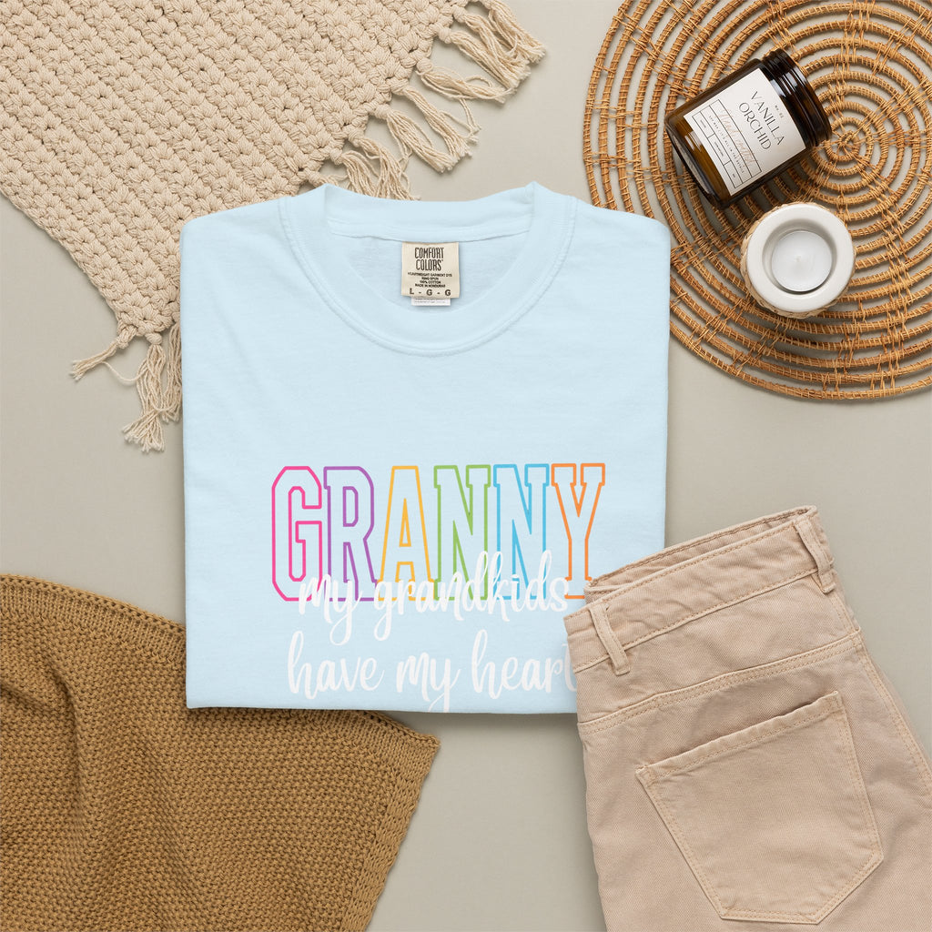 Grandma T-Shirt - "Grandma my grandkids have my heart" Soft Pastel Gift for Mothers & Grandparents