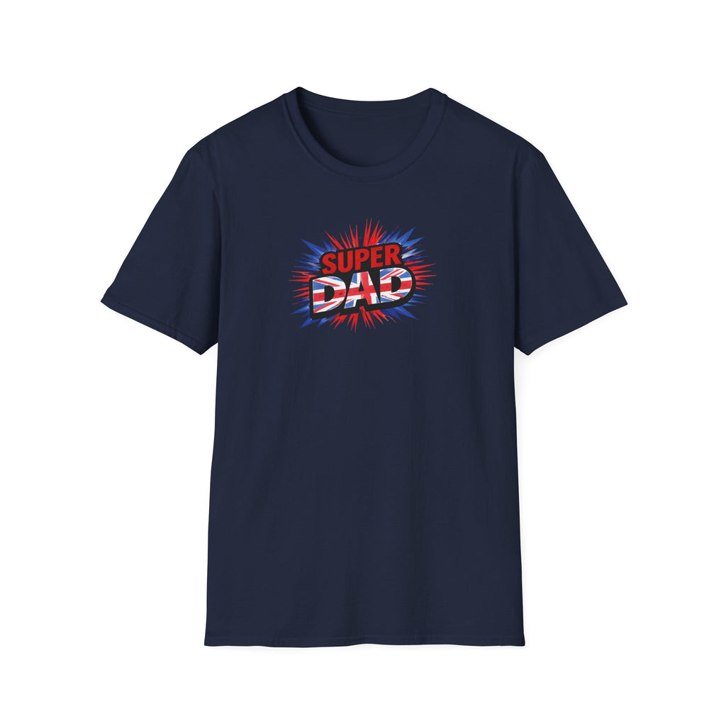 Super Dad T-Shirt – Union Jack Flag pattern Retro Comic Father’s Day Tee