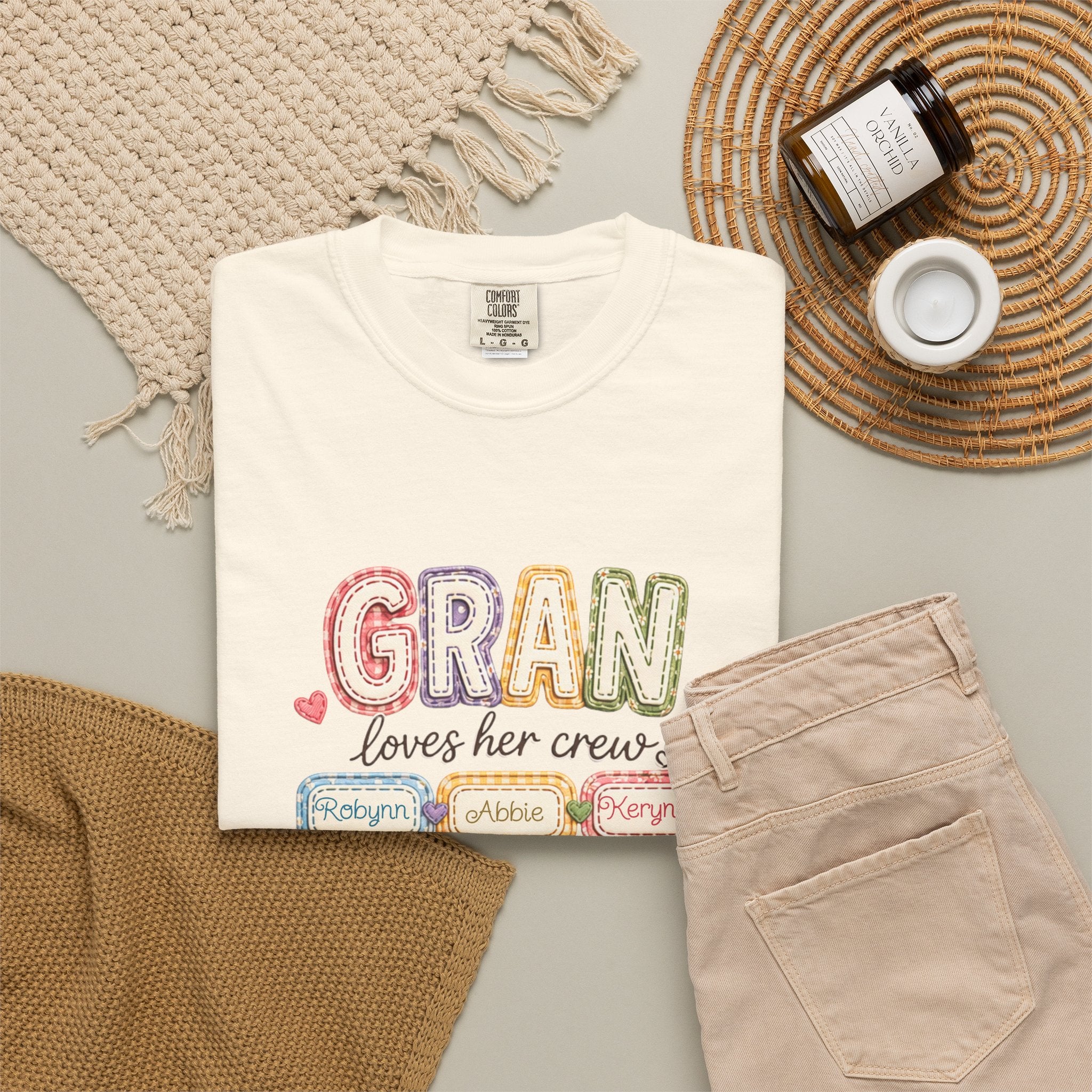 Gran Loves Her Crew T-Shirt — Personalized Grandma Family Names Tee
