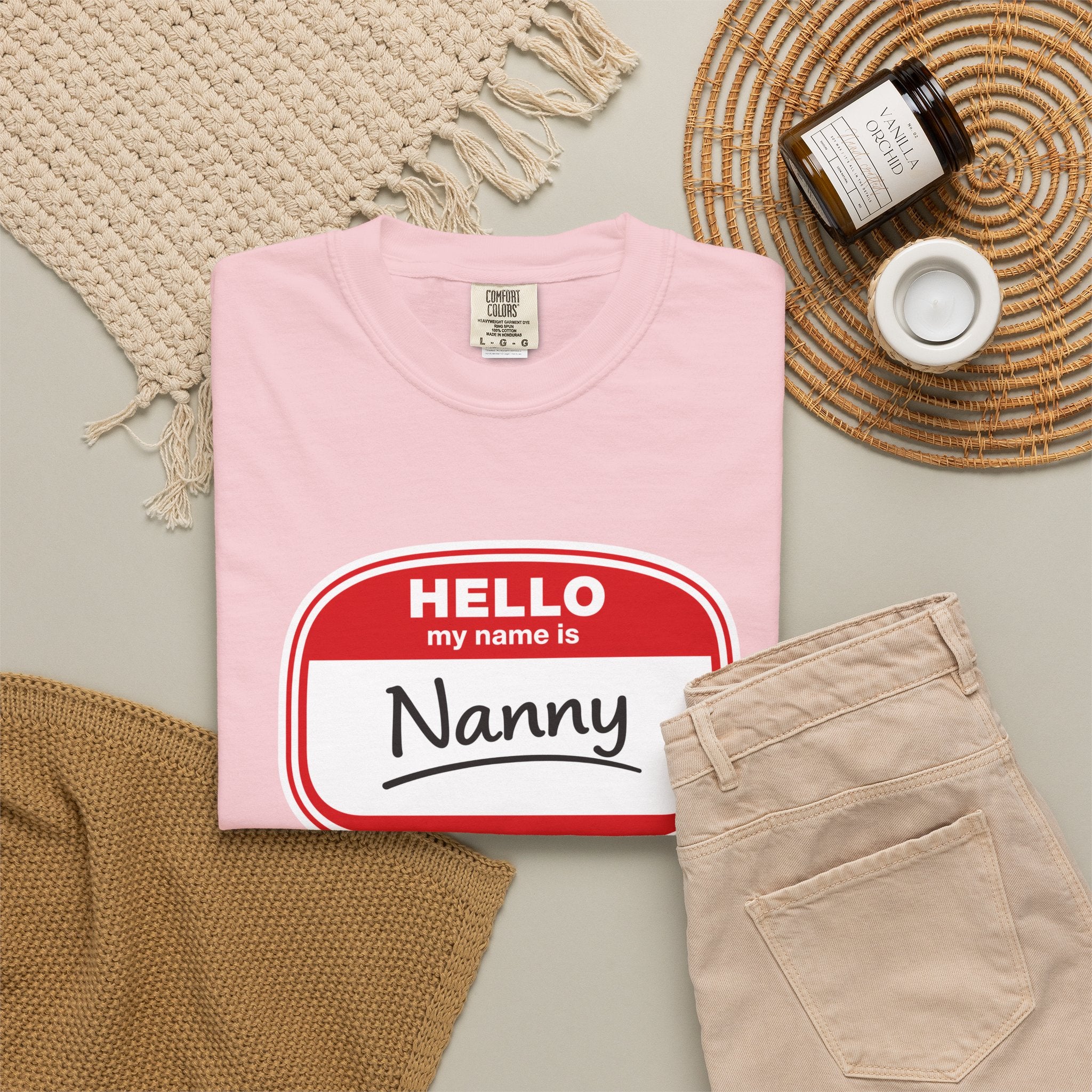 Hello My Name Is Nanny T-Shirt – Funny Name Tag Graphic Tee for Grandparents