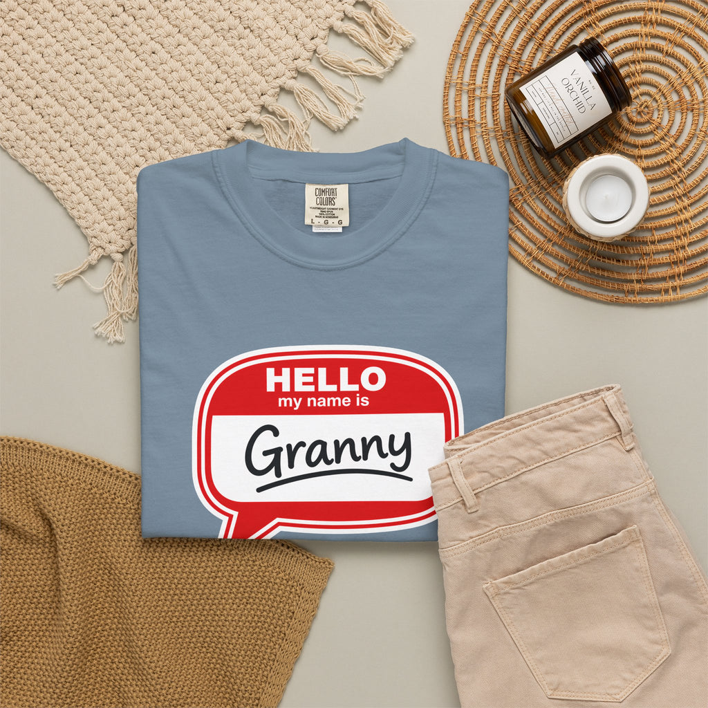 Hello My Name Is Granny T-Shirt - Funny Grandma Gift, Retro Name Badge Tee