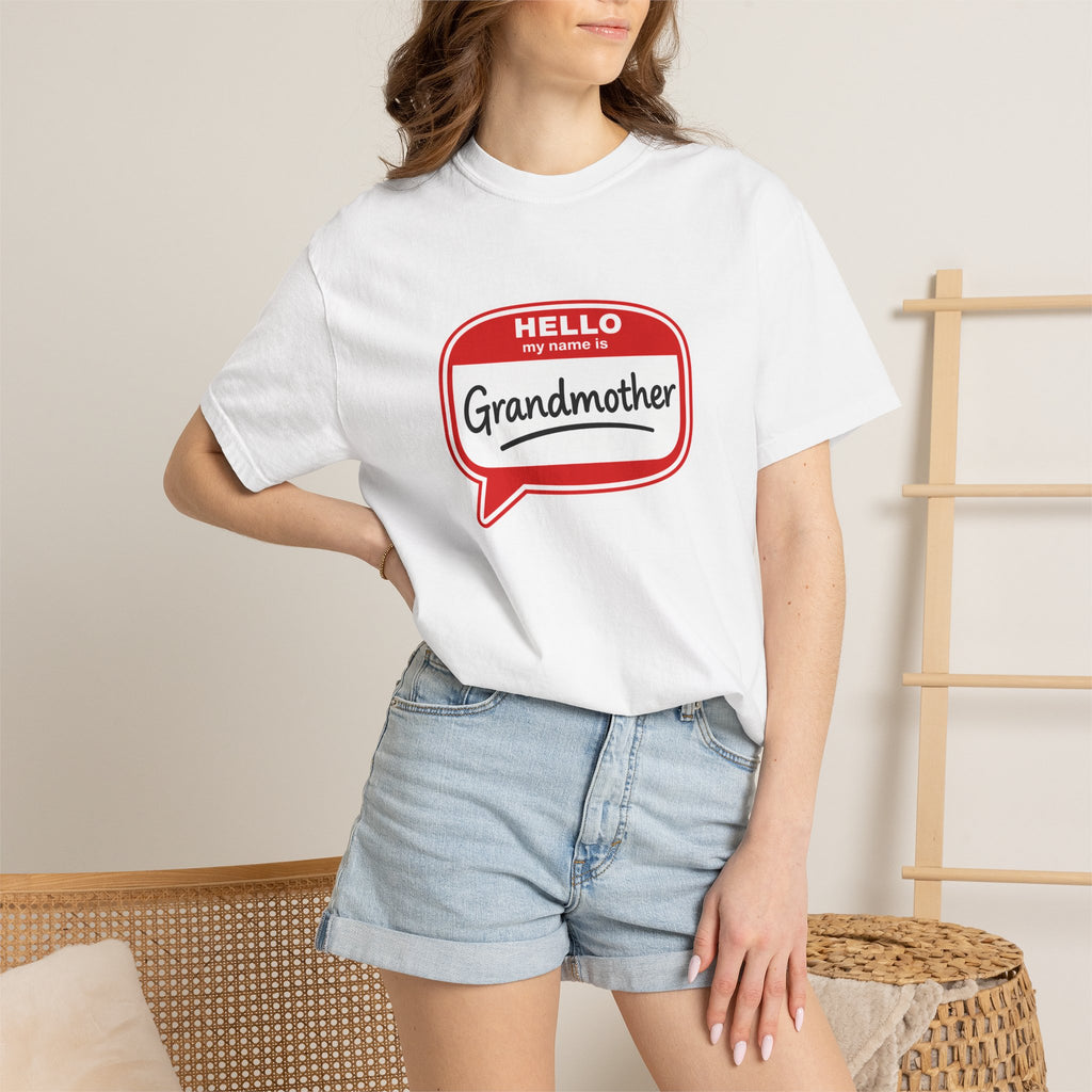 Hello My Name Is Grandmother T-Shirt - Retro Name Badge Tee for Moms & Grandmas