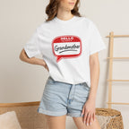 Hello My Name Is Grandmother T-Shirt - Retro Name Badge Tee for Moms & Grandmas