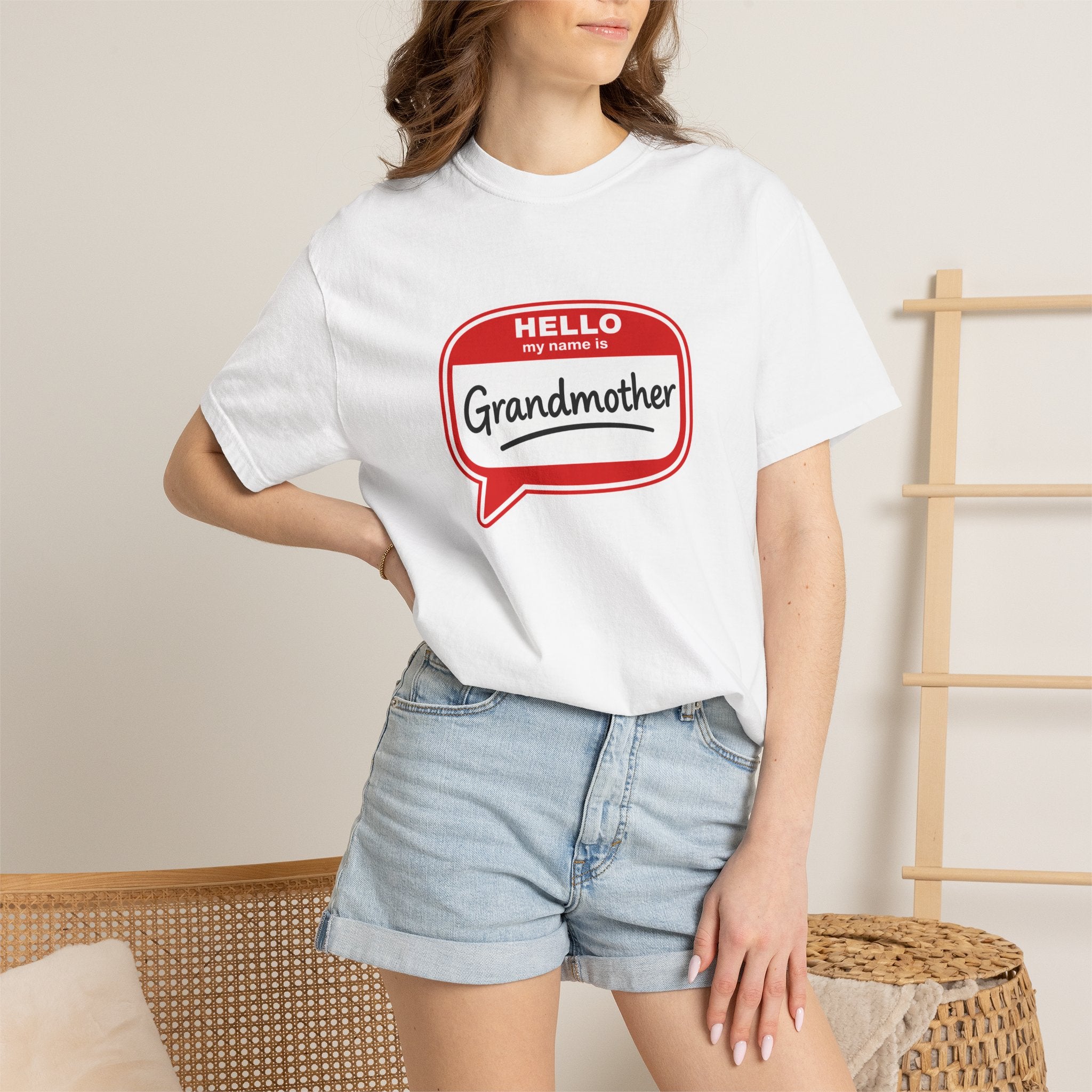 Hello My Name Is Grandmother T-Shirt - Retro Name Badge Tee for Moms & Grandmas