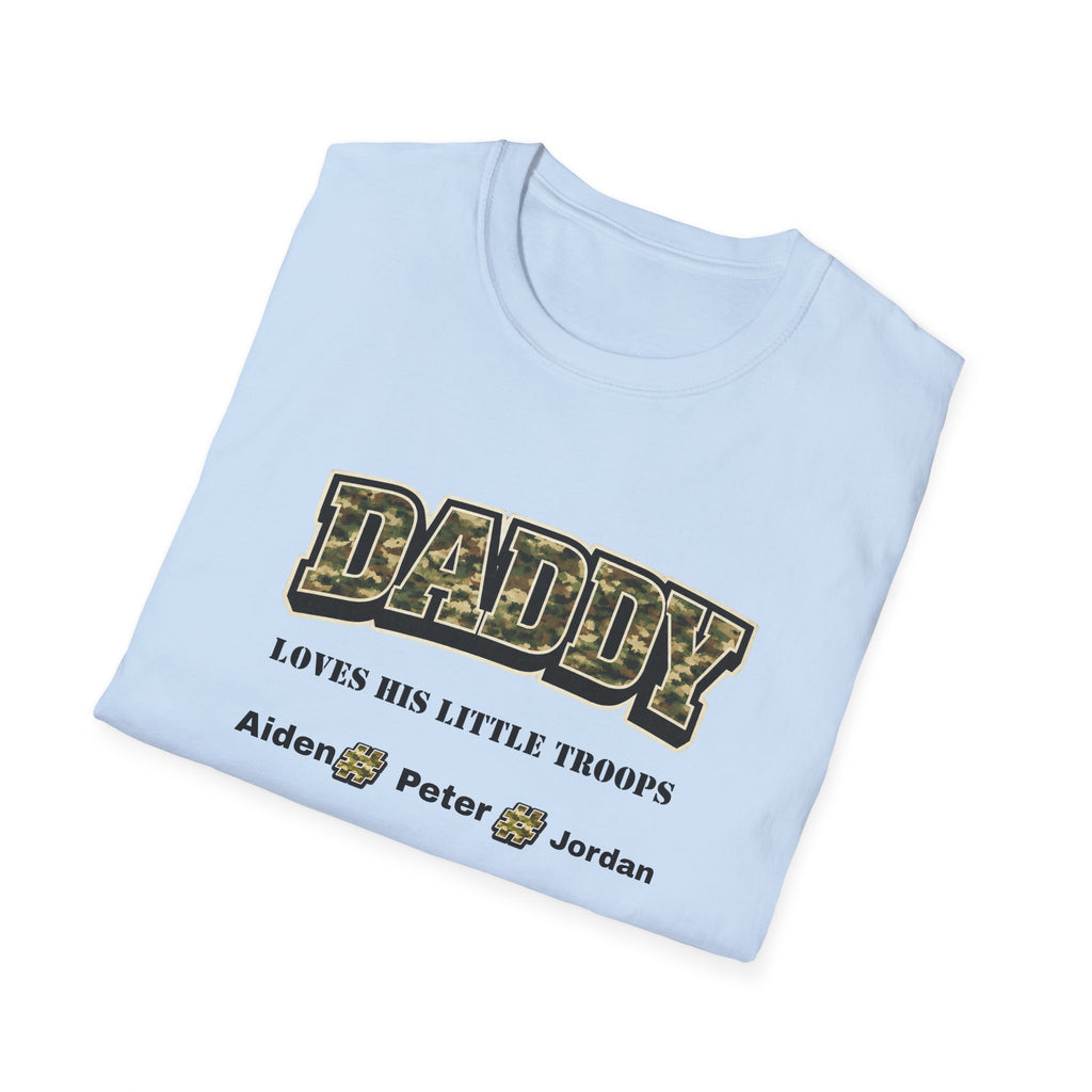 Daddy Loves His Little Troops Personalized Camo T-Shirt — Custom Name Father's Day Gift