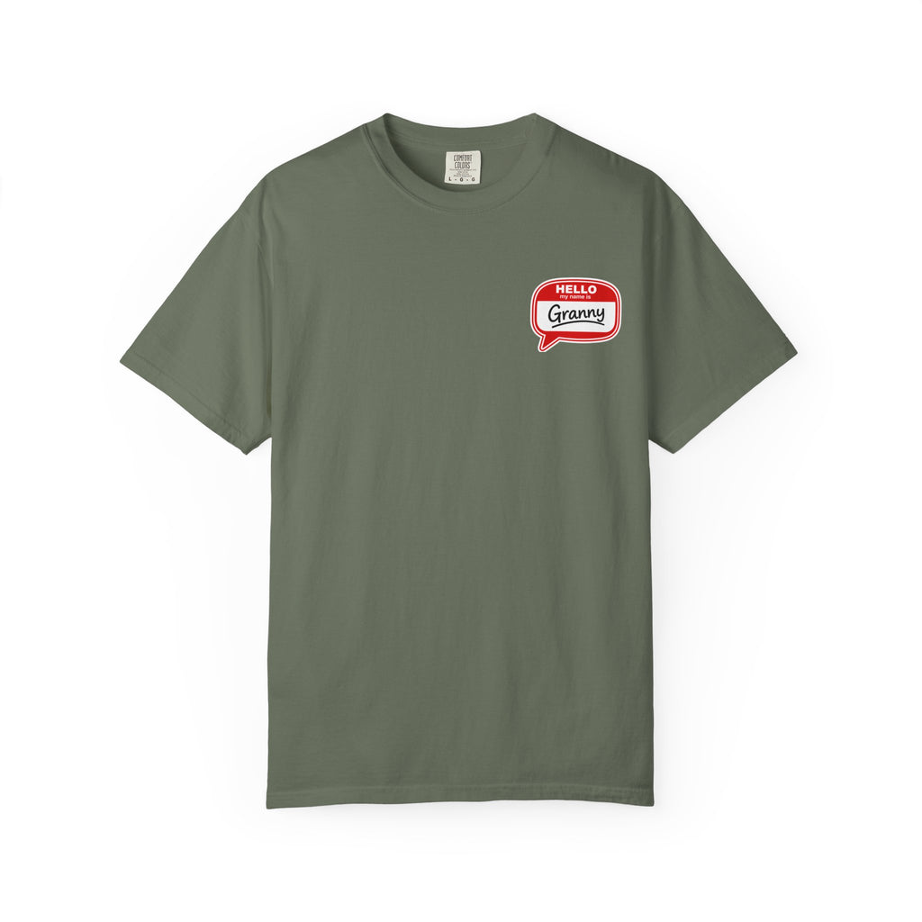 T-Shirt — "Hello Granny" Retro Name Tag Tee