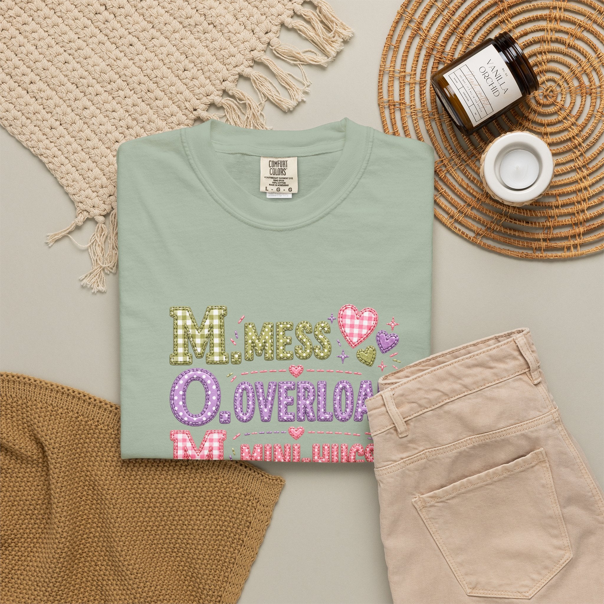 Mom Acronym Graphic T-Shirt — “M.O.M. Mess Overload Mini-Hugs” Cute Pastel Mothers Day Tee