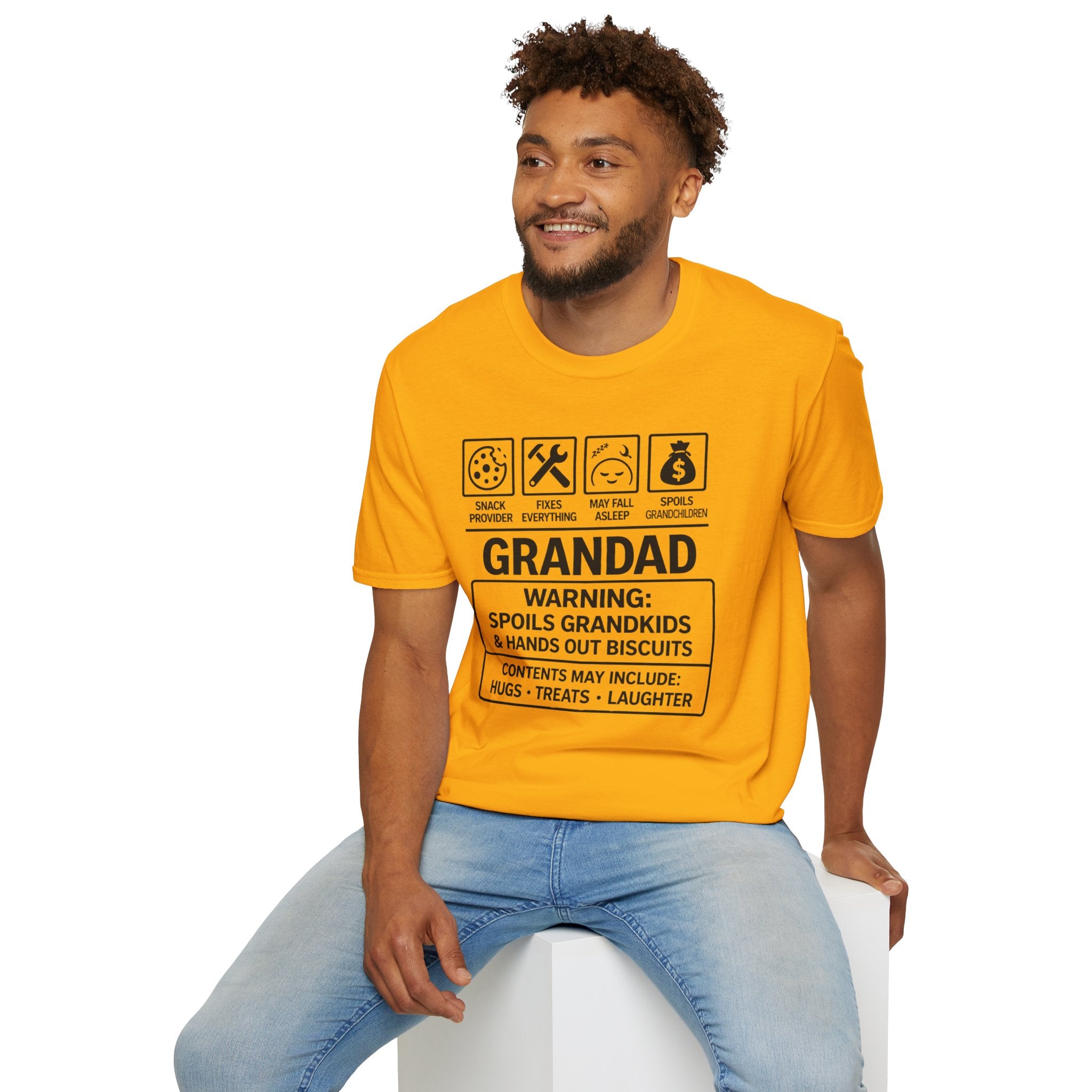 Grandad Warning T-Shirt — 'Warning: Spoils Grandkids & Hands Out Biscuits' Funny Grandpa Shirt