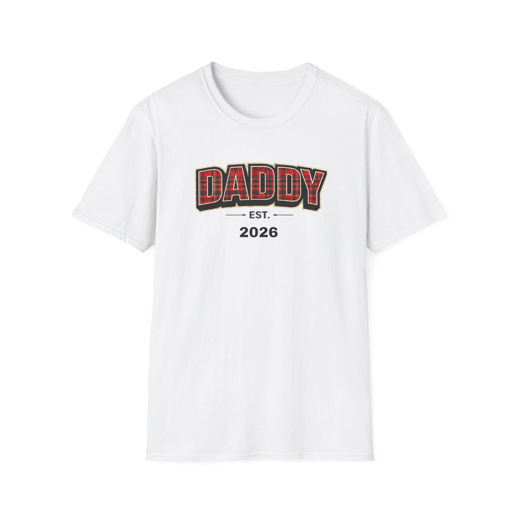 Daddy Est. 2026 T-Shirt — Plaid Dad Announcement Tee