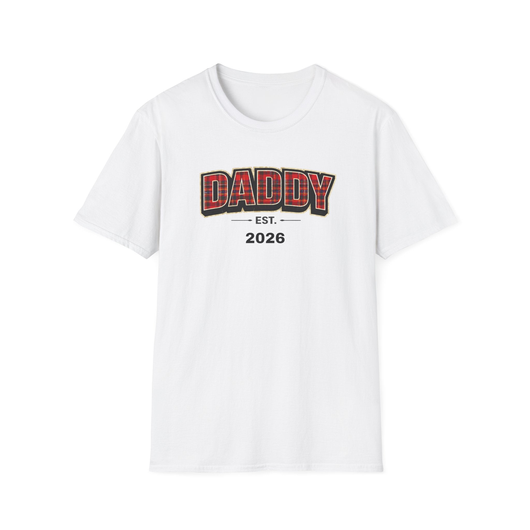Daddy Est. 2026 T-Shirt — Plaid Dad Announcement Tee