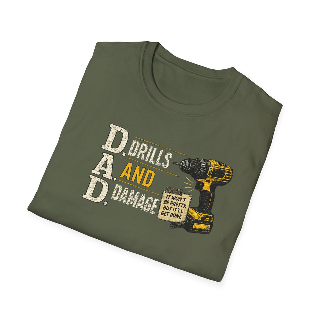 Drills and Damage Dad T-Shirt – Funny Father’s Day Tool Lover Tee