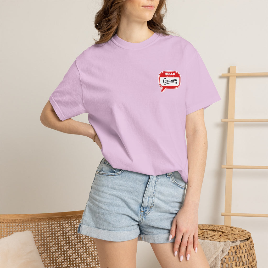 T-Shirt — "Hello Granny" Retro Name Tag Tee