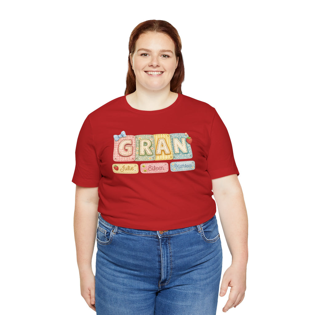 Gran Retro Patch Tee — Personalized 'Gran' Name Blocks Short Sleeve Shirt