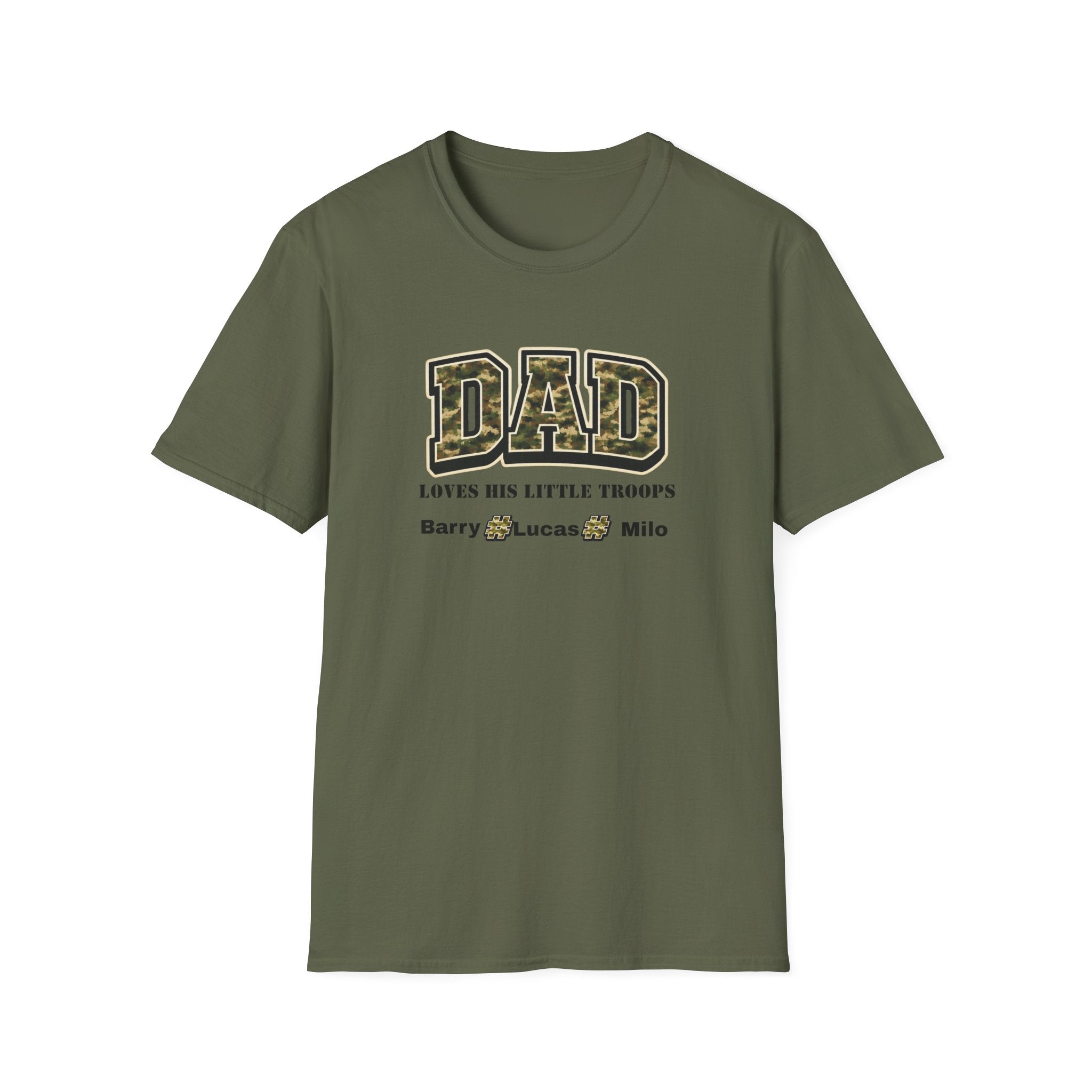 Dad Loves His Little Troops Camo T-Shirt — Personalized Kids' Names