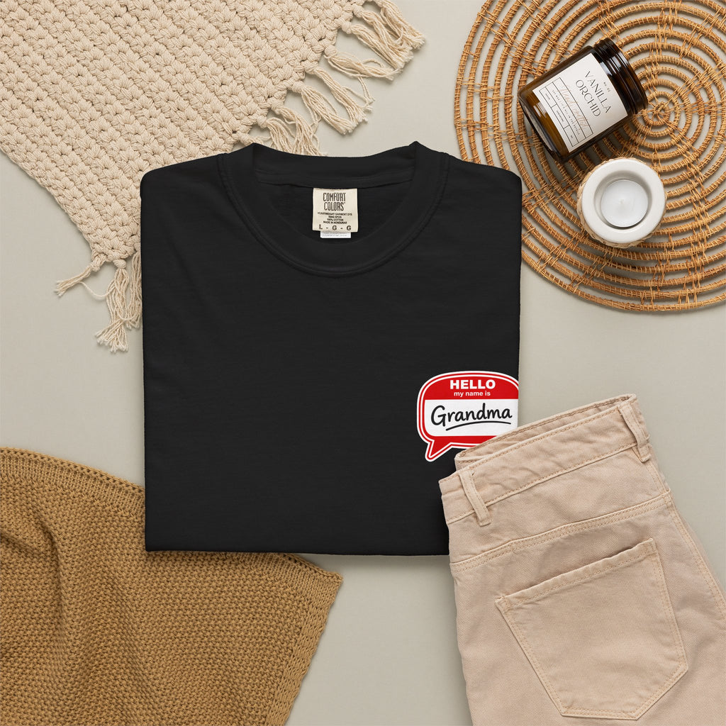 Hello Grandma Name Tag T-Shirt — Funny Retro "Hello, My Name Is Grandma" Tee