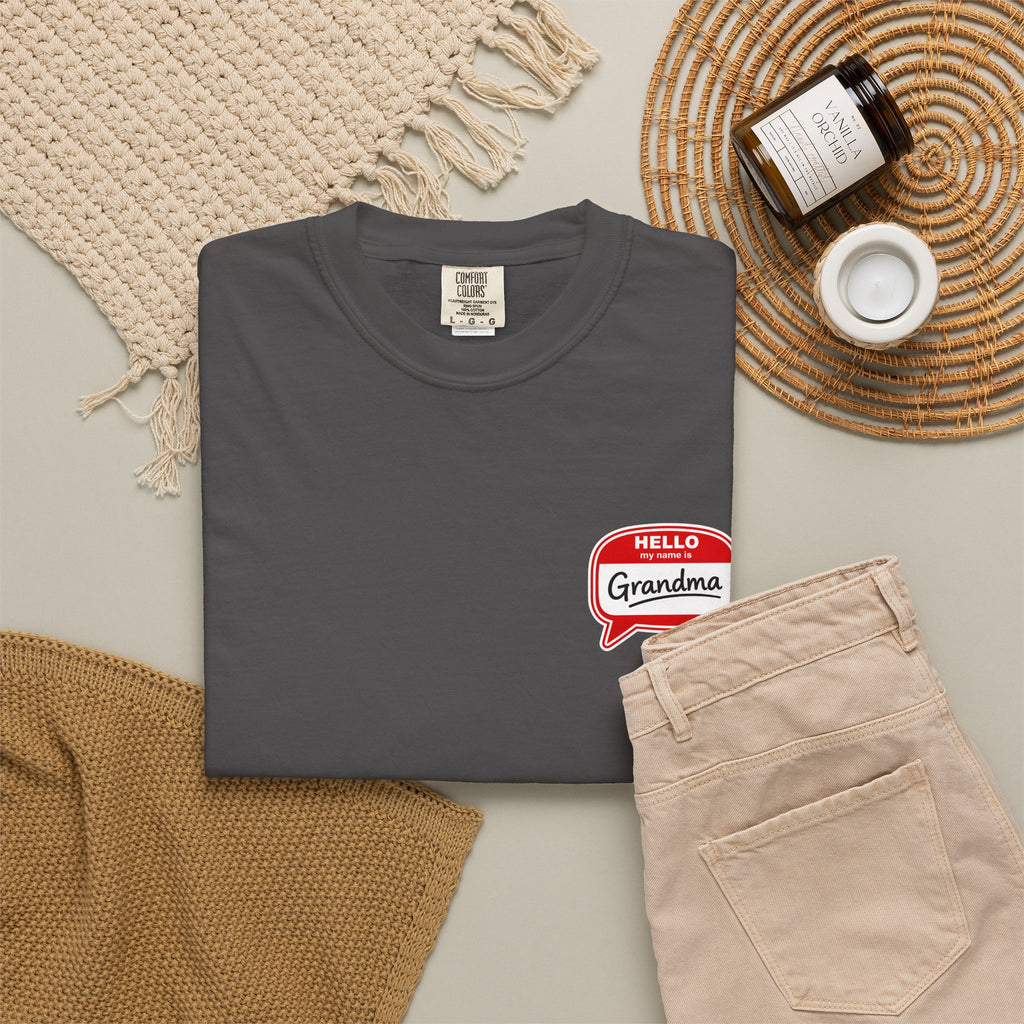 Hello Grandma Name Tag T-Shirt — Funny Retro "Hello, My Name Is Grandma" Tee